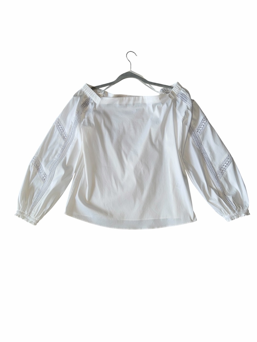 White House Black Market White Lace Inset Poplin Off Shoulder Size Small - Picture 6 of 12